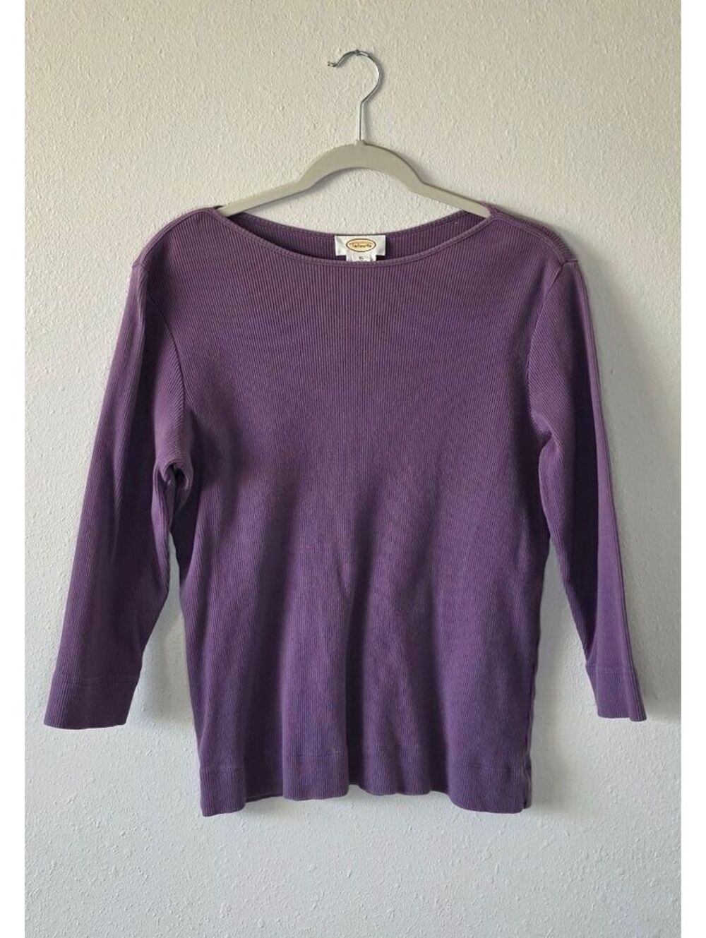 Talbots Women’s XL Purple Ribbed Cotton 3/4 Sleeve Boat Neck Top
